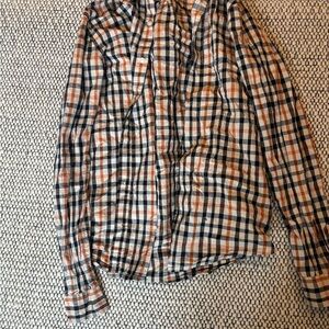Janie and Jack Orange and Black Plaid Button Down Shirt